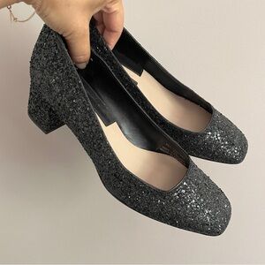Zara Black Glitter Block Heels - 36/5.5-6US, BNWOTs! Made in Portugal 🇵🇹